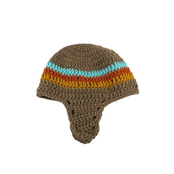 Handmade Crochet Knitted Earflap Hat Colorful Stripes For Kids Winter Warm - Picture 1 of 9